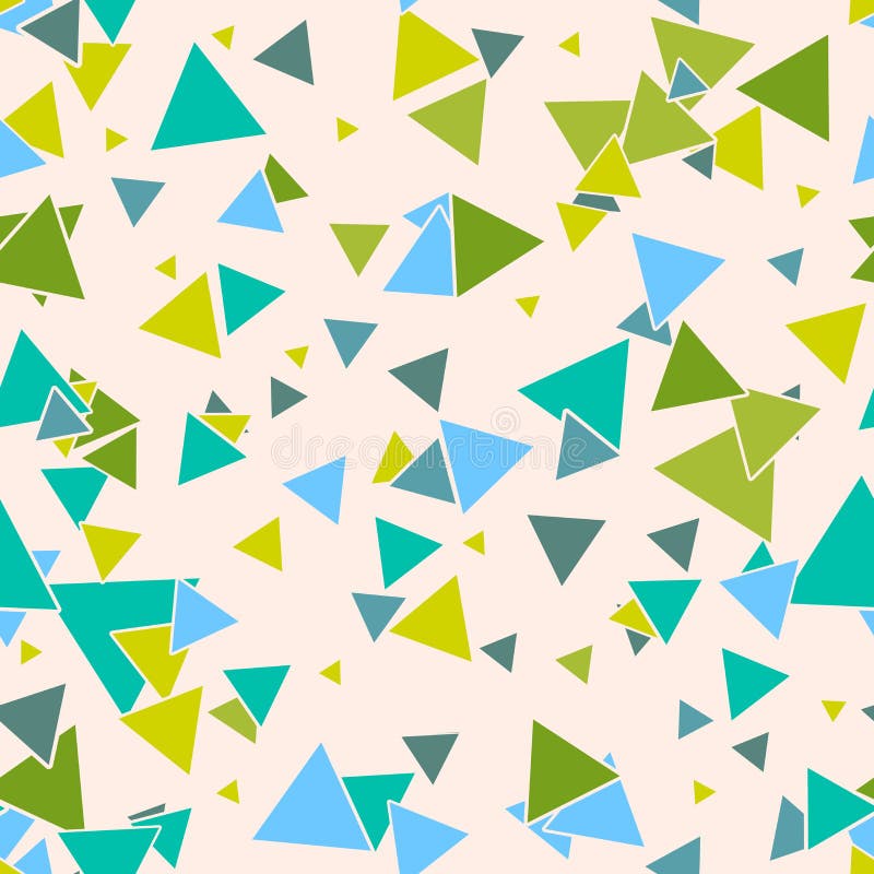 Triangular geometric seamless pattern with colorful green, blue random triangles on pastel beige background. royalty free illustration Triangular geometric seamless pattern with colorful green, blue random triangles on pastel beige background. royalty free illustration