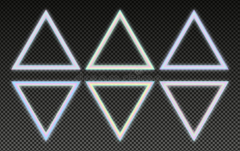 Triangular holographic frames set in psychedelic vaporwave style. Glowing neon design elements. stock illustration Triangular holographic frames set in psychedelic vaporwave style. Glowing neon design elements. stock illustration