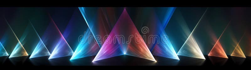 Triangular light beams in various colors create a dynamic and immersive visual experience stock illustration