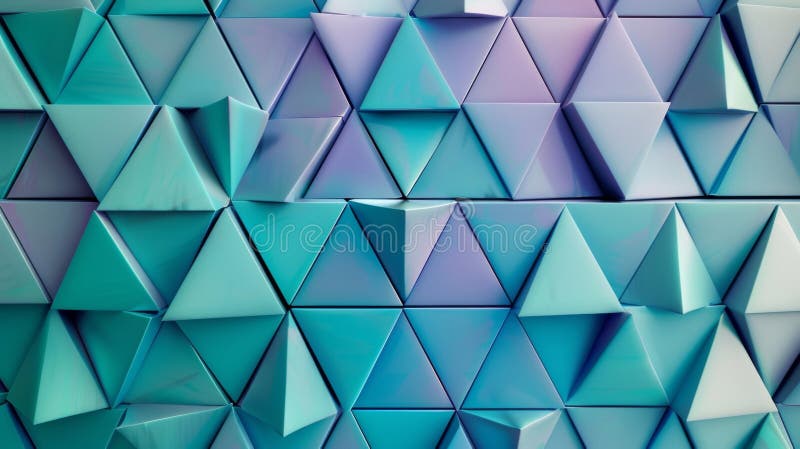 A triangular picture frame with a repetitive pattern of triangles in shades of teal and lavender stock photo