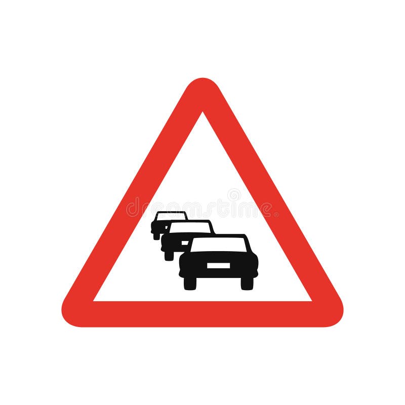 Triangular traffic signal in white and red, isolated on white background. Warning of vehicle jam vector illustration Triangular traffic signal in white and red, isolated on white background. Warning of vehicle jam vector illustration
