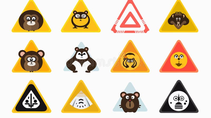Triangular Warning Hazard Icons Vector Set royalty free illustration