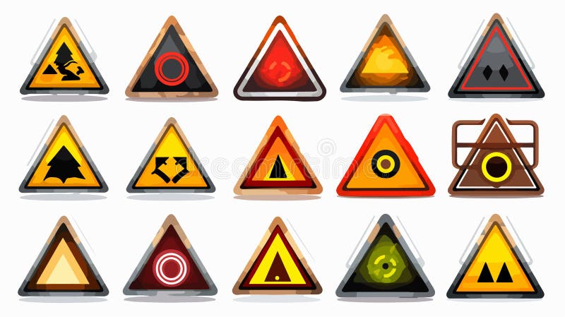 Triangular Warning Hazard Icons Vector Set stock illustration