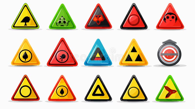 Triangular Warning Hazard Icons Vector Set vector illustration