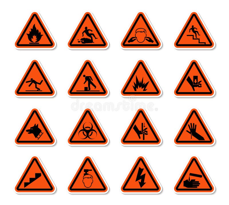 Triangular Warning Hazard Symbols Labels Sign Isolate on White Background,Vector Illustration