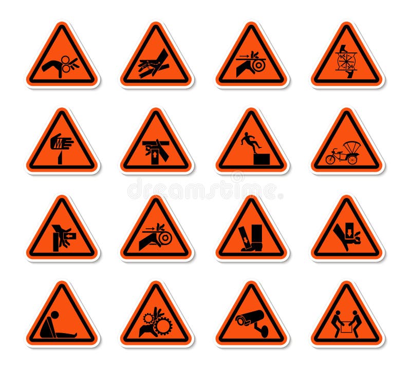 Triangular Warning Hazard Symbols Labels Sign Isolate on White