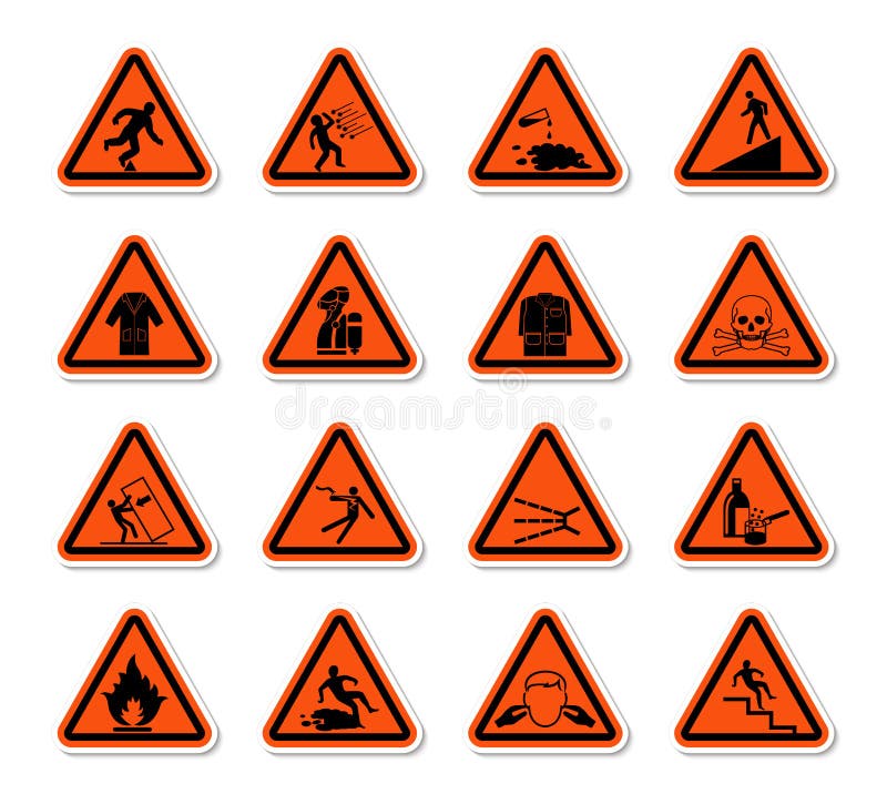 Triangular Warning Hazard Symbols Labels Sign Isolate On White