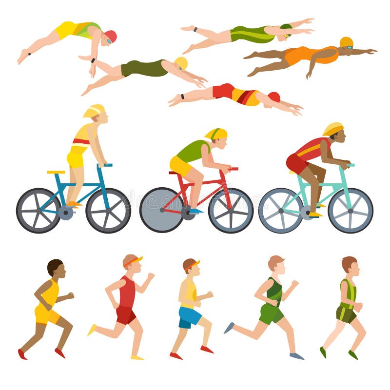 Triathlon athletes design stylized symbolizing competition race athlete man character vector. stock illustration Triathlon athletes design stylized symbolizing competition race athlete man character vector. stock illustration