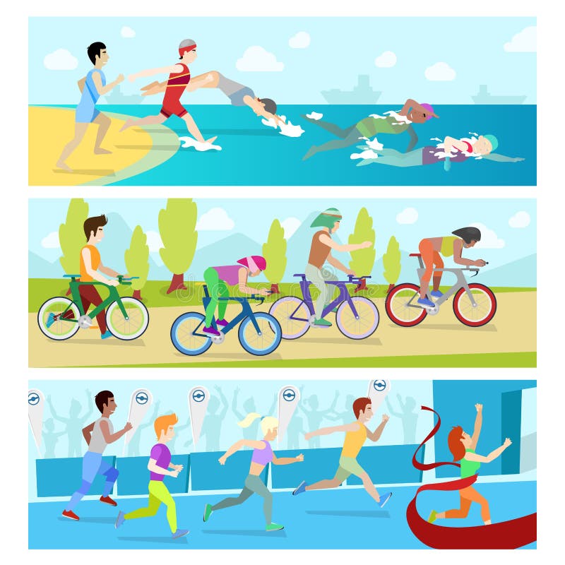 Triathlon sport competition race infographic for marathon vector illustration sportsmen people stock illustration Triathlon sport competition race infographic for marathon vector illustration sportsmen people stock illustration