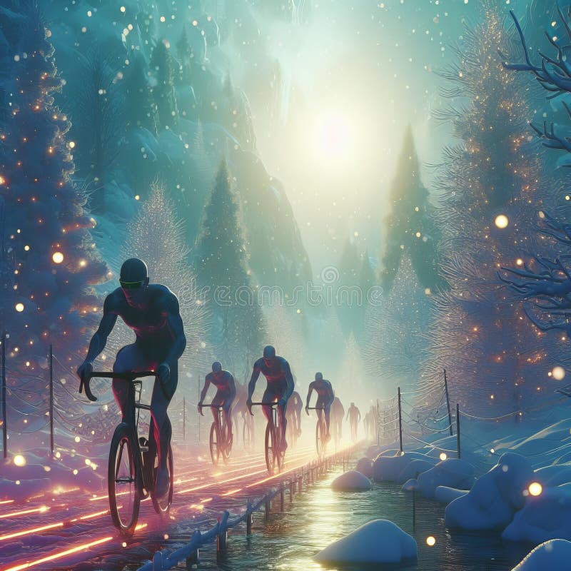 Winter Triathlon A scene where winter triathletes race through a winter wonderland, completing stages that shimmer with magic and challenge their endu. Winter Triathlon A scene where winter triathletes race through a winter wonderland, completing stages that shimmer with magic and challenge their endu