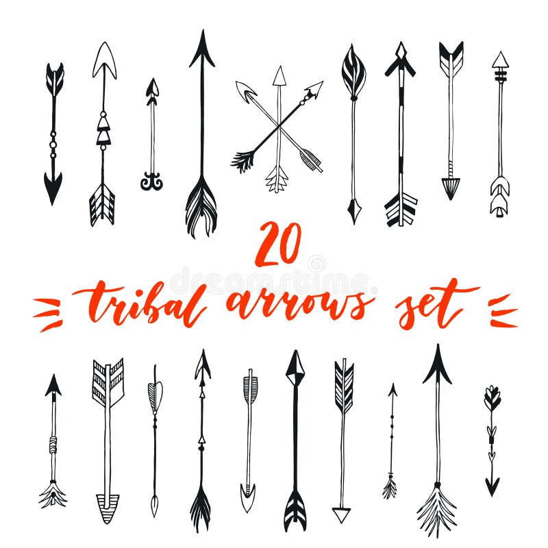 Tribal arrows set. Different native american arrows collection. Decorative vector stylized illustration of booms. Design elements