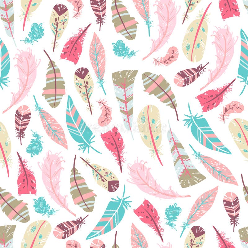 Tribal Feathers Vector Seamless Pattern Stock Vector - Illustration of ...