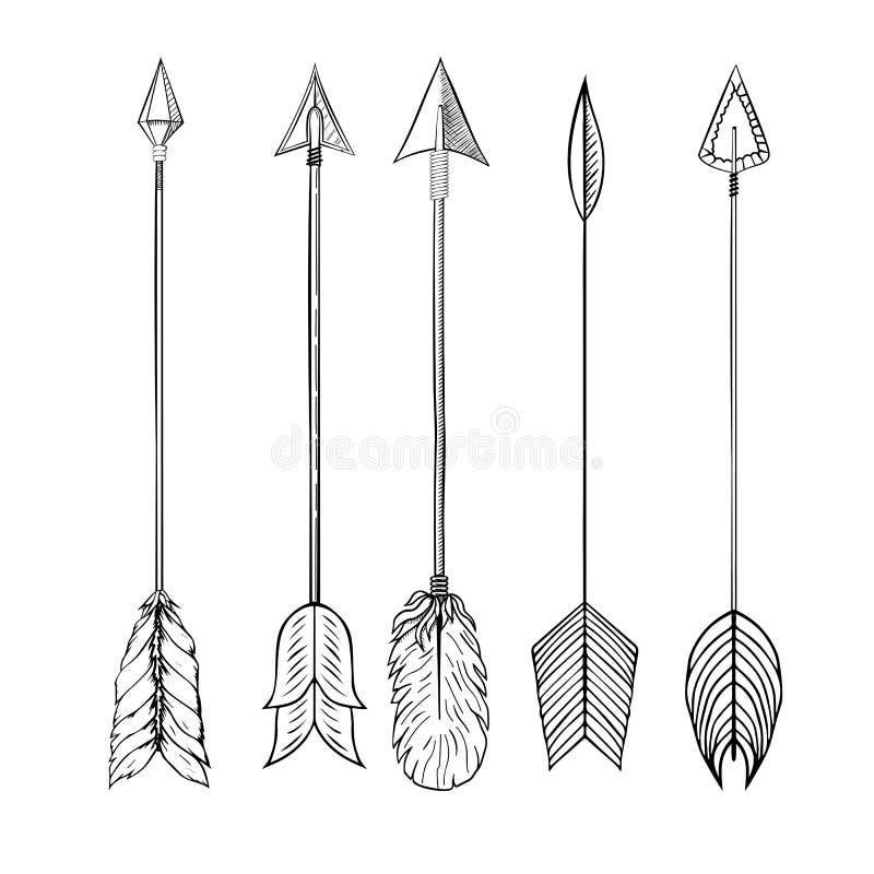 Vintage nativity hand drawn arrow with feathers Indian esoteric signs in  tattoo style isolated on white background Vector illustration Stock Vector  Image  Art  Alamy
