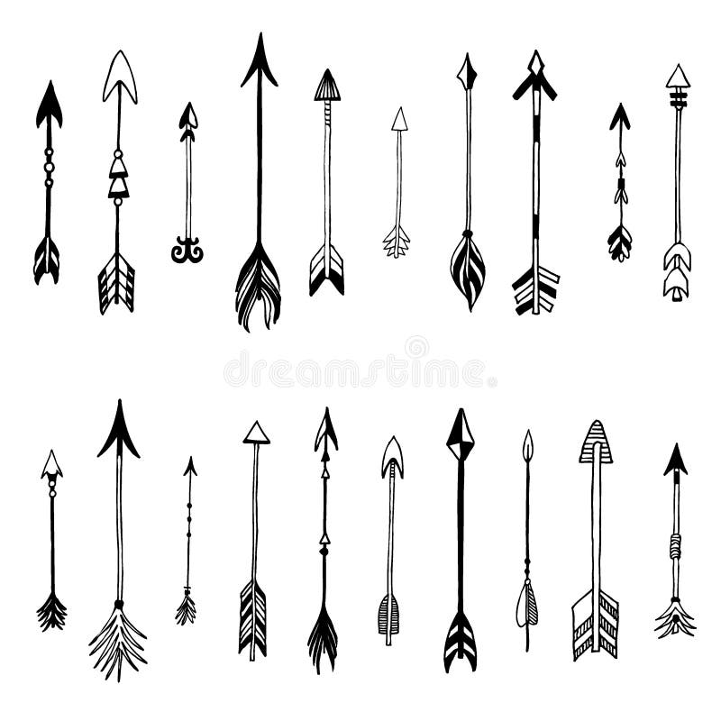 Tribal Painted Arrows Set. Different Native American Arrows Collection ...