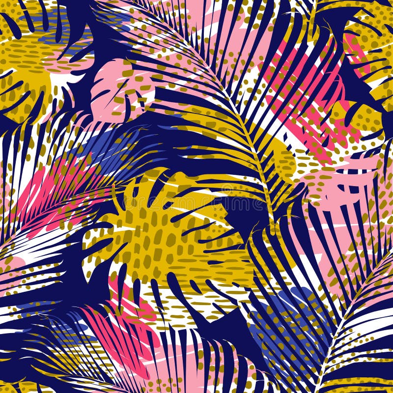 Tribal seamless pattern with abstract leaves Hand draw texture. Vector template. stock illustration