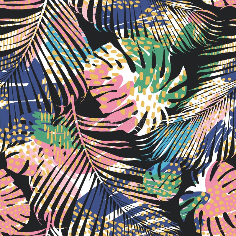 Tribal seamless pattern with abstract leaves. Hand draw. Vector template. royalty free illustration