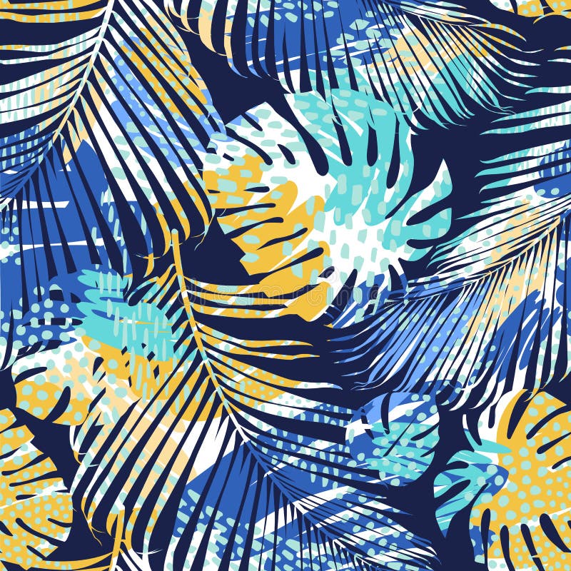 Tribal seamless pattern with abstract leaves. Hand draw. Vector template. stock illustration