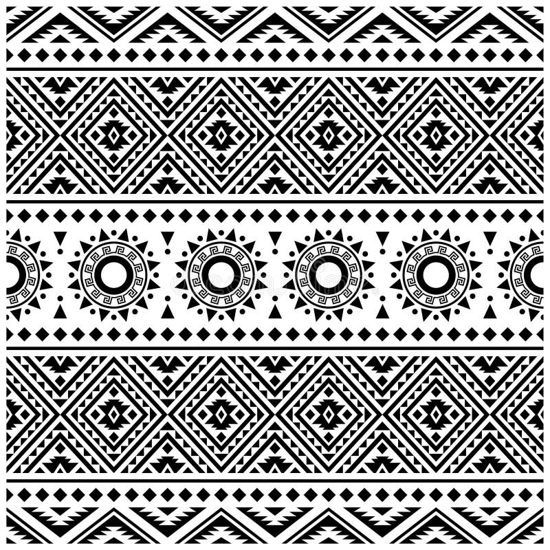 Tribal Seamless Pattern Texture Background Design Vector in Black White ...