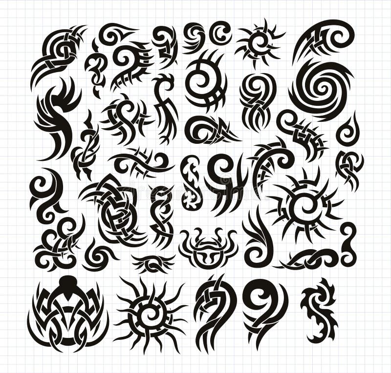 Tribal Tattoo Collage Flourish Vector Design Elements. Elegant ...