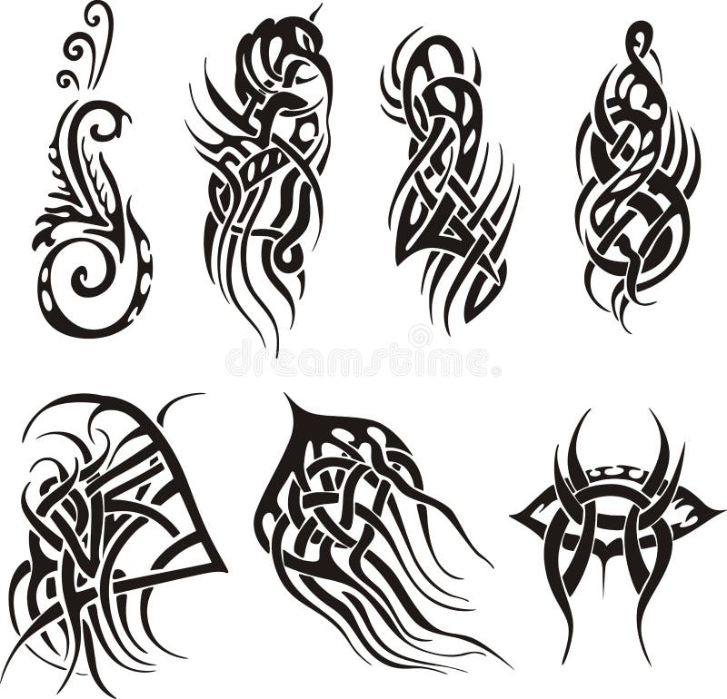 A collection set of black and white Hand drawn tribal tattoo designs that  evoke a sense of cultural heritage and traditional art Stock Vector  Adobe  Stock