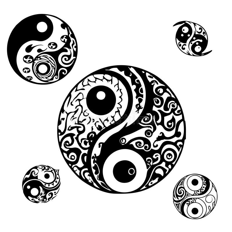 Tribal Tattoo Yin Yang Design Elements Set Pack Stock Vector ...