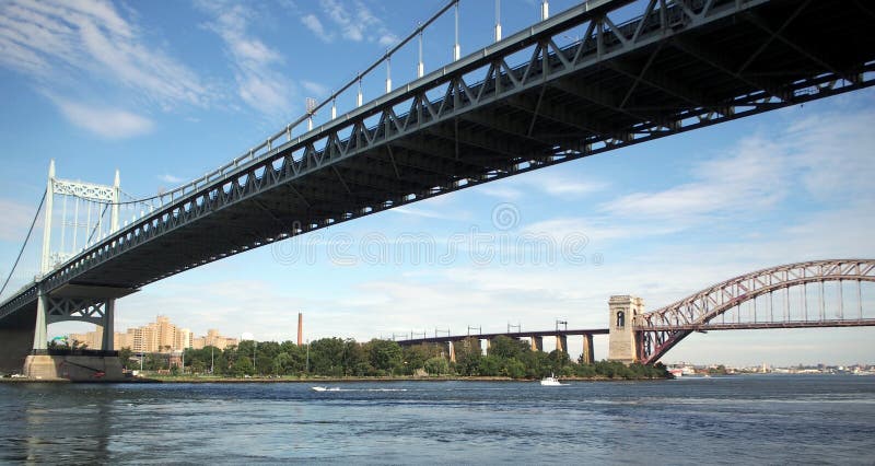 Triborough Bridge and Hell Gate Bridge, view from Astoria Park, Queens, NY stock image