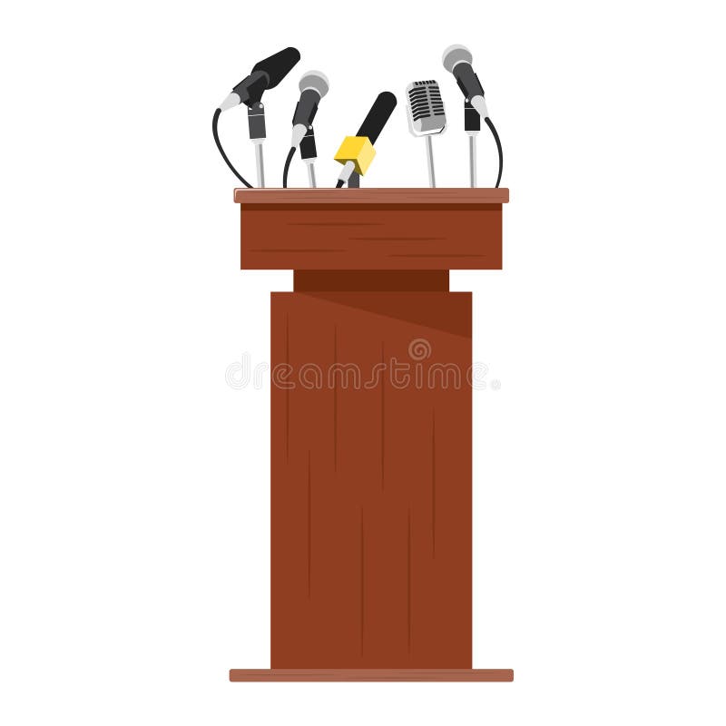 Tribuna de madeira do pódio com microfones ilustração royalty free Tribuna de madeira do pódio com microfones ilustração royalty free