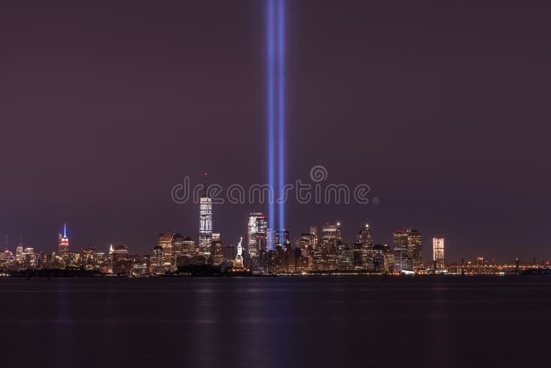 Tribute In Light Memorial seen from Bayonne New Jersey