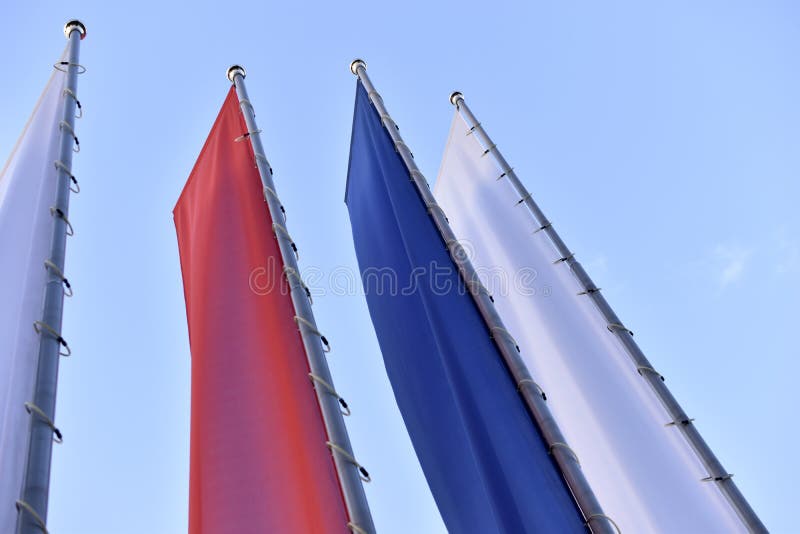 Tricolor Flags on the Square are Red White and Blue Stock Photo Image