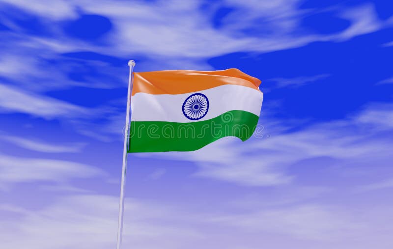 Tricolor Indian Flag during Daylight and Beautiful Sky - 3D Illustration  Stock Image - Image of illustratoin, national: 247059829