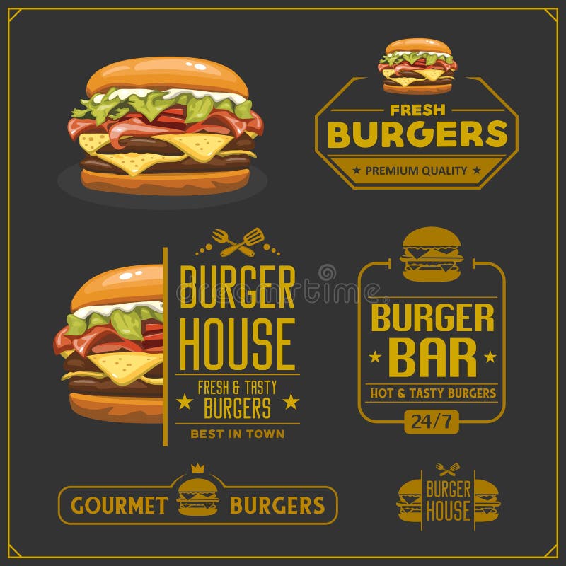 Trieb auf wei?em Hintergrund Burgerembleme, -aufkleber und -Gestaltungselemente Burgerhauslogo-Entwurfsschablone