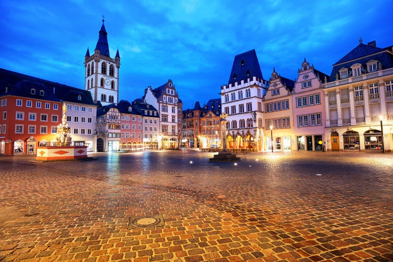 Trier, Germany, colorful gothic houses in the Old Town Main Market square royalty free stock images Trier, Germany, colorful gothic houses in the Old Town Main Market square royalty free stock images