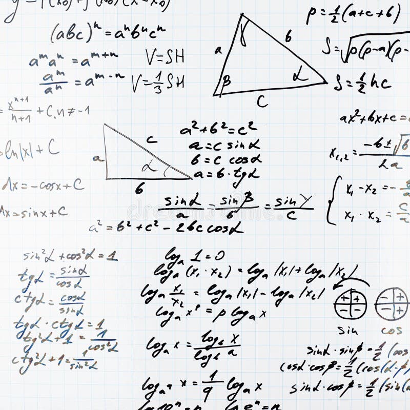 Trigonometriemathegleichungen und -formeln stockbild Trigonometriemathegleichungen und -formeln stockbild