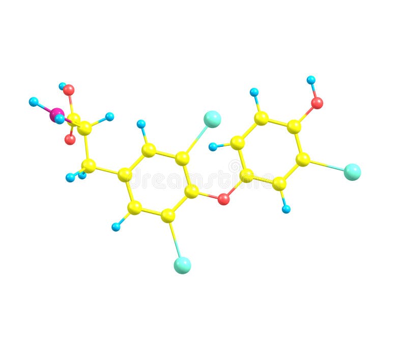 Triiodothyroninemolecule op wit wordt geïsoleerd dat stock illustratie Triiodothyroninemolecule op wit wordt geïsoleerd dat stock illustratie