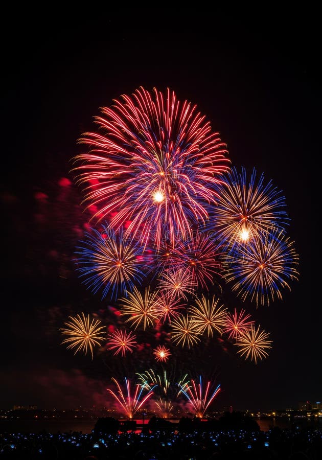 Trilling Fireworks-beeldscherm 's nachts vector illustratie