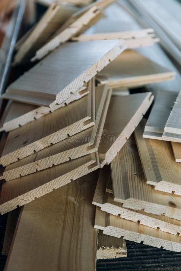 Trim Boards Chaotically Lying in a Heap, Wood Boards Stock Photo