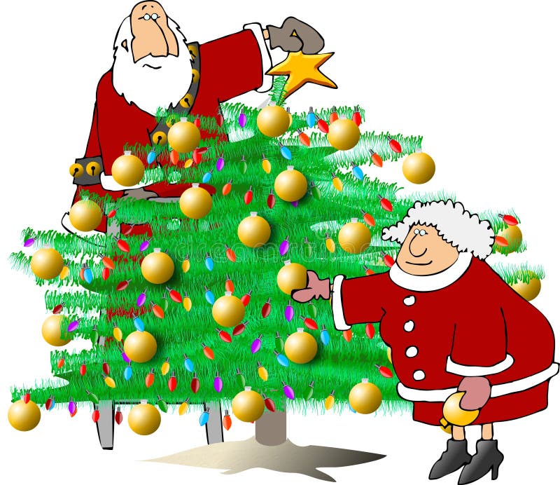 Trimming the Christmas Tree Stock Illustration Illustration of