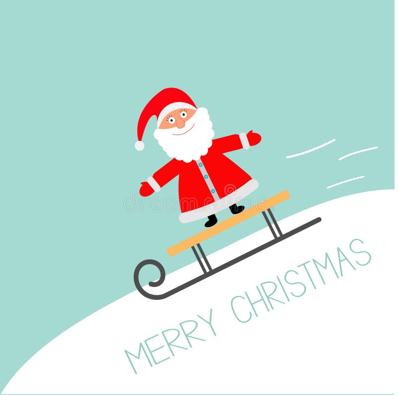 Trineo con Santa Claus que rueda la línea en declive fondo del movimiento del azul Diseño plano de la tarjeta de felicitación de ilustración del vector Trineo con Santa Claus que rueda la línea en declive fondo del movimiento del azul Diseño plano de la tarjeta de felicitación de ilustración del vector