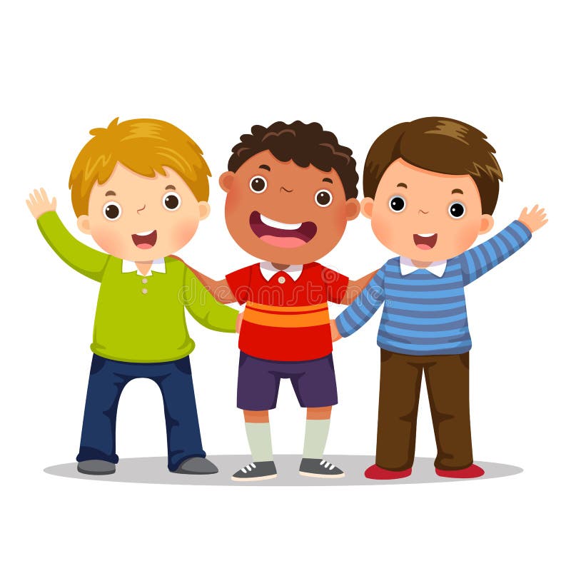 Trio gelukkige jongens die zich verenigen Het concept van de vriendschap