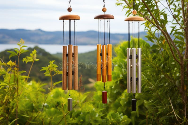 Trio of Wind Chimes Harmonizing in a Gentle Breeze Stock Image Image