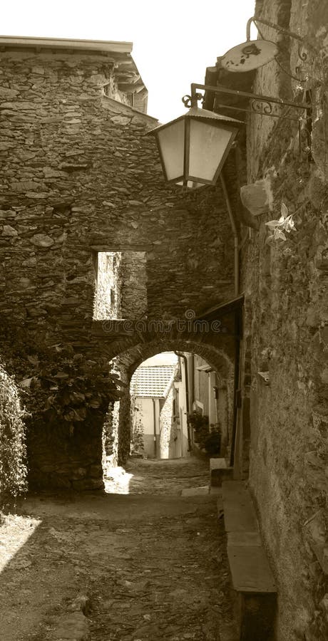 An alley in Triora in Liguria, a medioeval village historically associated with witches