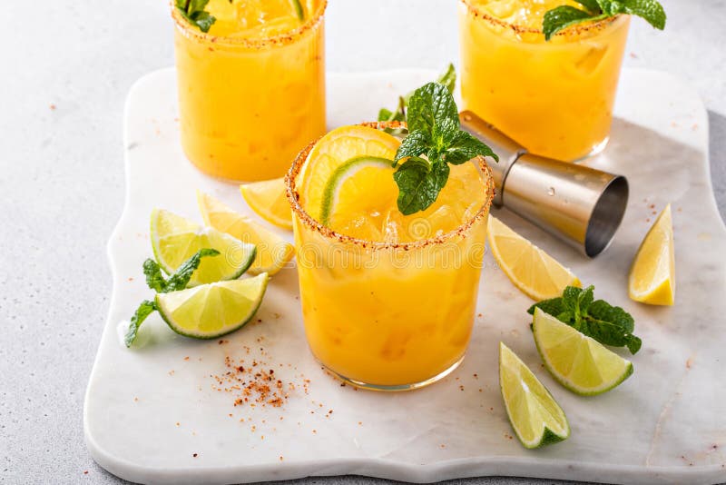 Triple Citrus Margarita with Orange, Lemon and Lime Stock Photo Image