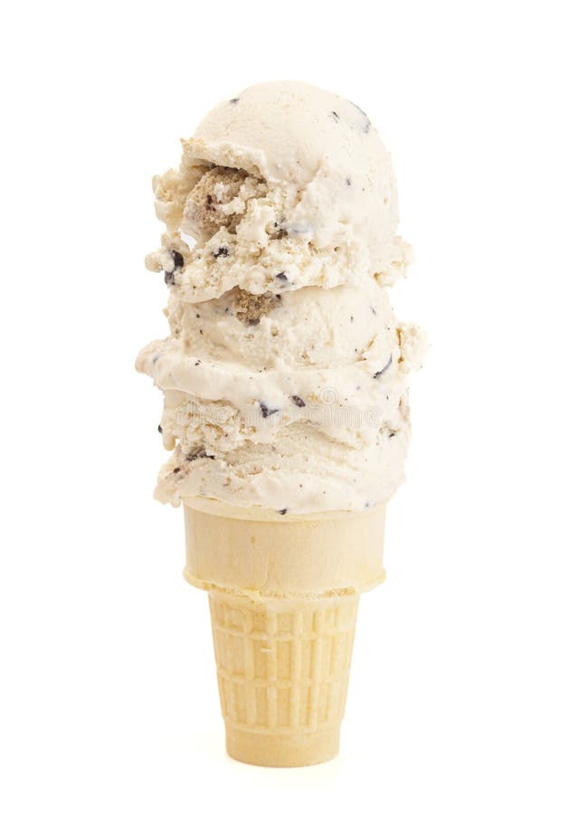 Triple Scoop of Chocolate Chip Cookie Dough Ice Cream on a White Background royalty free stock images