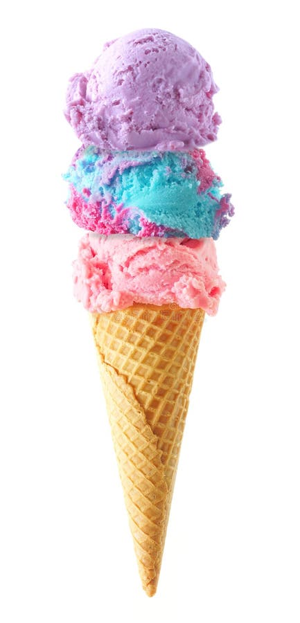 Triple scoop pastel theme ice cream cone isolated on a white background royalty free stock photos