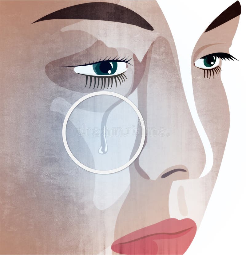 Triste chica llorando Cara de mujer con una lágrima en la mejilla ilustración del vector