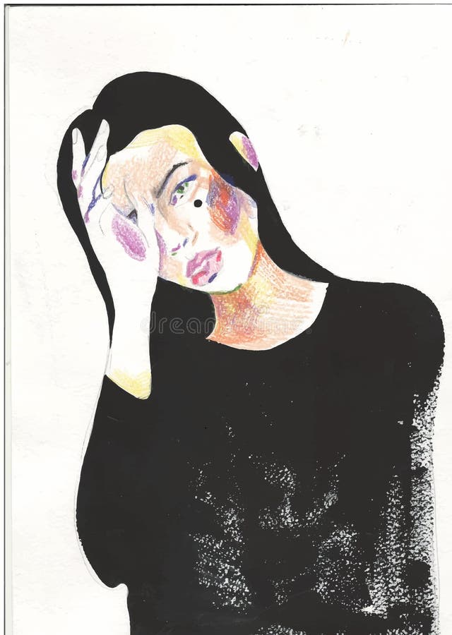 Retrato De Uma Mulher Chorando Desenhos Originais Pintados Com Aquarela No  Papel Ilustração Stock - Ilustração de desenhado, longo: 163632094