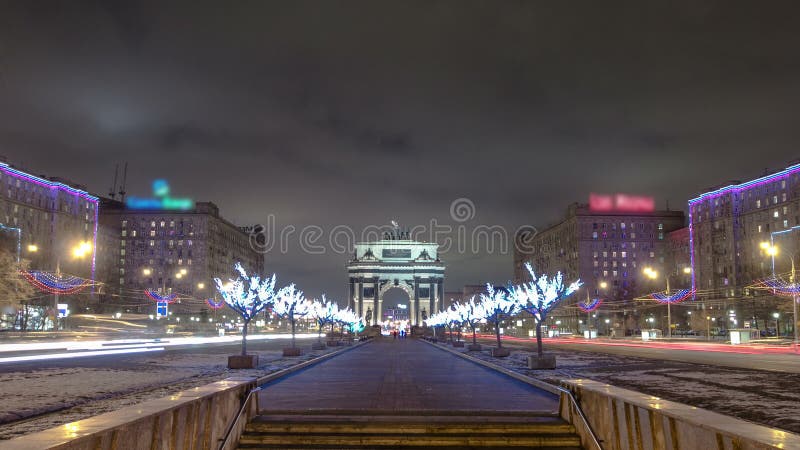 Triumphal arch in Moscow with Christmas