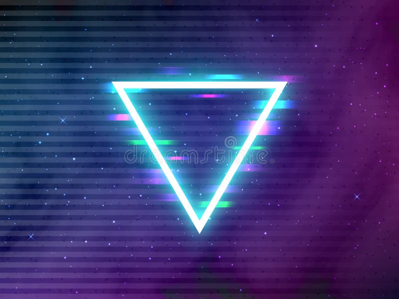 Triunghi retro strălucitor. formă neon strălucitor pe fundalul cosmic. șablon cyberpunk cu elemente digitale strălucitoare. viitoa royalty free illustration