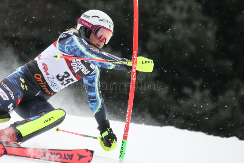 Trofeo 2019 della regina della neve - slalom delle signore fotografia stock Trofeo 2019 della regina della neve - slalom delle signore fotografia stock