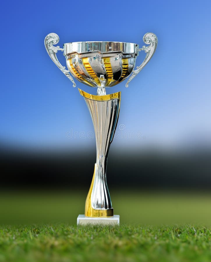 Trofeo dorato in erba immagini stock libere da diritti